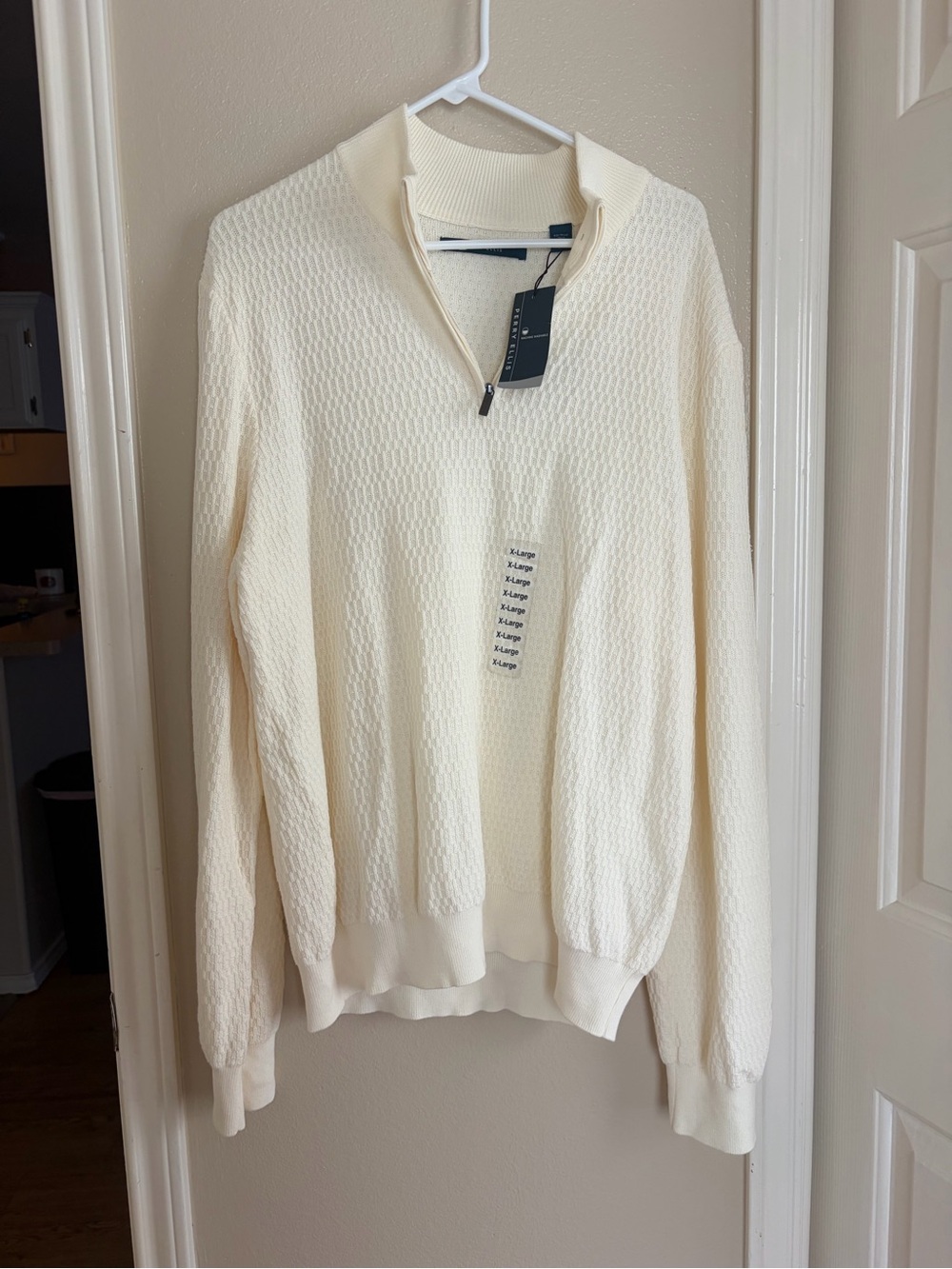 Perry Ellis Men's Quarter-Zip Textured Sweater - Cream